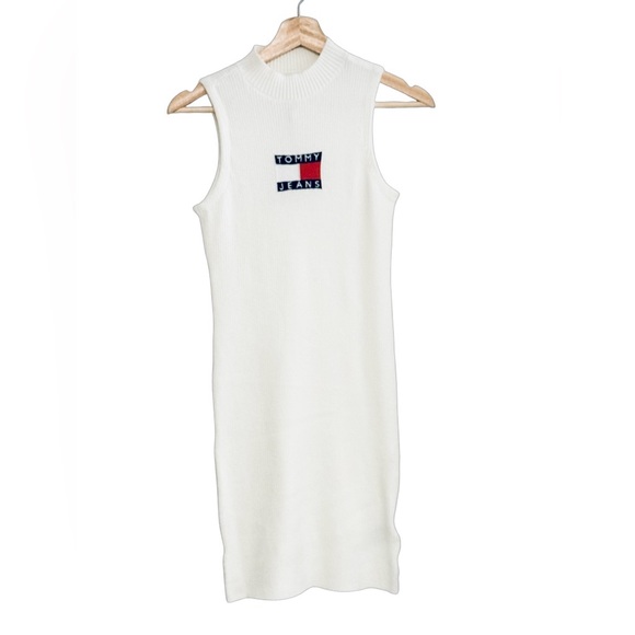 Tommy Jeans by Tommy Hilfiger Sleeveless Mini Sweater Dress Ancient White SZ M - Picture 3 of 5